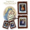 Scapulaire de ND du Mont Carmel en tissus avec explication H. 5 x 4,5 cm avec cordon marron. Livre en sachet individuel..