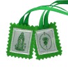Scapulaire Vert en tissus du Cœur Immaculé de Marie avec explication H. 4.5 cm x 5 cm cordon vert Livre en sachet.