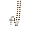 Chapelet grains œil de tigre, Ø 7 mm, chaine couleur argentée, longueur au cœur 32 cm, croix avec Christ. Livré en boite..