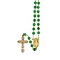 Chapelet grains aventurine, Ø 7 mm, chaine couleur dorée, longueur au cœur 32 cm, croix avec Christ. Livré en boite..
