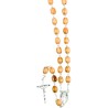 Chapelet en bois naturel Ø 8 mm, chaîne argentée, croix avec Christ, longueur au cœur 39 cm..