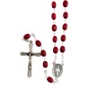 Chapelet grains forme coccinelle, Ø 7 mm, chaine couleur argentée, longueur au cœur 38 cm, croix avec Christ plus boite..