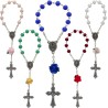Dizainier sur chaine grains Ø 5 mm et rose, croix metal avec Christ. Disponible en differentes couleurs..