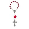 Dizainier sur chaine grains Ø 5 mm et rose, croix metal avec Christ. Disponible en differentes couleurs..