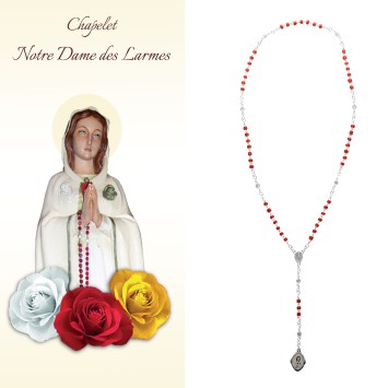 Chapelet de dévotion de Notre Dame des Larmes avec notice explicative, livre en sachet individuel.