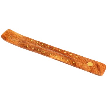 Brûle-encens en bois décoré pour bâtonnets, 26 × 3,5 cm. Boîte de 4..