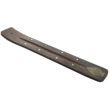 Brûle-encens en bois pour bâtonnets, décor imprimé, 26 × 3,5 cm. Boîte de 4..