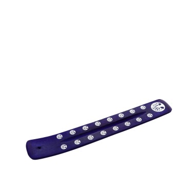 Brûle-encens en bois peint violet, décor arbre de vie imprimé, 26 × 3,5 cm. Boîte de 4..
