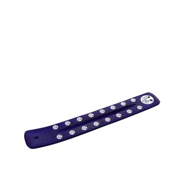 Brûle-encens en bois peint violet, décor arbre de vie imprimé, 26 × 3,5 cm. Boîte de 4..