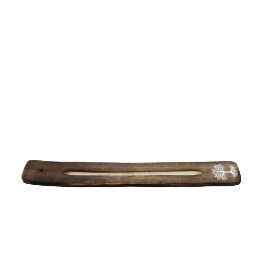 Brûle-encens en bois pour bâtonnets, décor arbre de vie imprimé, 26 × 3,5 cm. Boîte de 4..