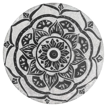 Brûle-encens en stéatite décorée pour bâtonnets, Ø 9 cm. Livré en boîte individuelle..