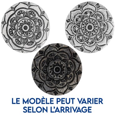 Brûle-encens en stéatite décorée pour bâtonnets, Ø 9 cm. Livré en boîte individuelle..