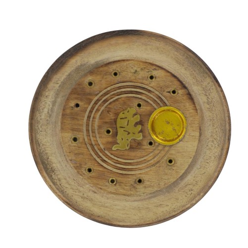 Brule encens rond pour batonnets ou cones en bois style bois brule avec elephant  Ø 10 cm. BOITE DE 2.