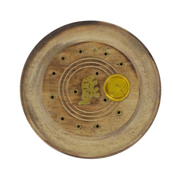 Brule encens rond pour batonnets ou cones en bois style bois brule avec elephant  Ø 10 cm. BOITE DE 2.