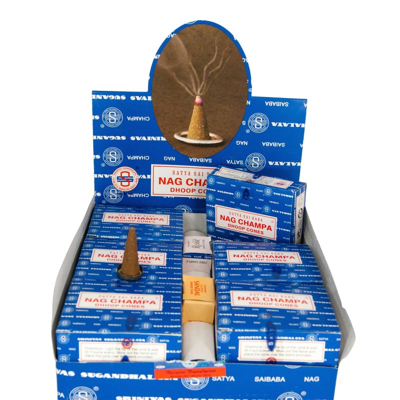 Boîte de 12 paquets de cônes d'encens Nag Champa 15 g, marque Satya Sai Baba..