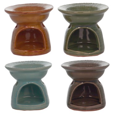 Brule parfum en ceramique decor en relief. H 6.50 cm Ø 7 cm. Boite presentoir de 20 pieces couleurs assorties..