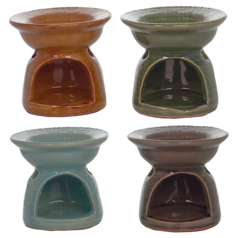 Brule parfum en ceramique decor en relief. H 6.50 cm Ø 7 cm. Boite presentoir de 20 pieces couleurs assorties..