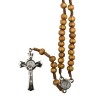 Chapelet St Benoît sur corde, grains bois d’olivier Ø8 mm, cœur 24 cm, croix St Benoît, fermoir..