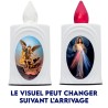 Lumignon blanc a piles H. 10 cm, plusieurs saints..