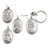 Porte-clés H. 3,7 cm en métal couleur argentée forme ovale double face, plusieurs saints..