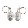 Porte-clés H. 3,7 cm en métal couleur argentée forme ovale double face, plusieurs saints..