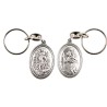Porte-clés H. 3,7 cm en métal couleur argentée forme ovale double face, plusieurs saints..