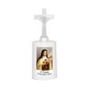 Lumignon blanc a piles H. 13,5 cm avec croix, plusieurs saints.