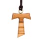 Croix de Tau en bois d'olivier H. 3 cm avec cordon cuir 70 cm..