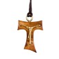 Croix de Tau bois d'olivier avec Christ moderne en métal couleur dorée H. 2 cm cordon 70 cm..
