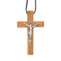Croix de cou en bois d'olivier de Jérusalem avec Christ métal H. 4 cm avec cordon 70 cm..