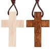 Croix de cou en bois de couleur H. 3 cm avec cordon 70 cm..