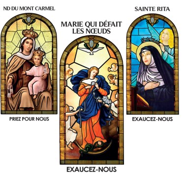 Autocollant Transparent vitrail de saint avec priere H. 10.5 x 6.5 cm pour bougie de neuvaine..