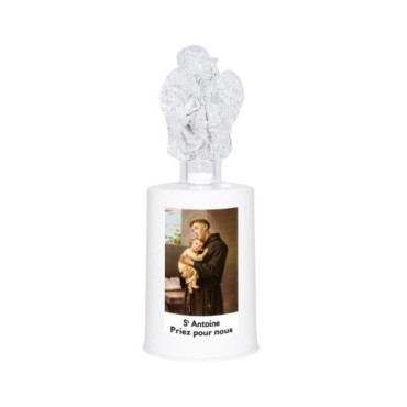 Lumignon blanc a piles H. 13,5 cm avec ange, plusieurs saints.