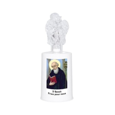 Lumignon blanc a piles H. 13,5 cm avec ange, plusieurs saints.