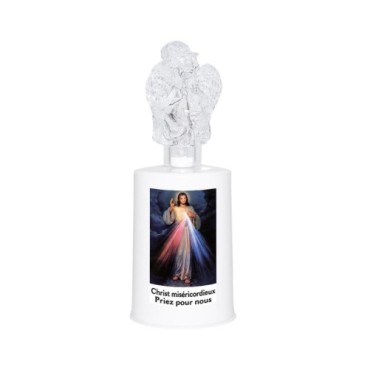 Lumignon blanc a piles H. 13,5 cm avec ange, plusieurs saints.