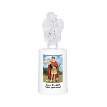 Lumignon blanc a piles H. 13,5 cm avec ange, plusieurs saints.