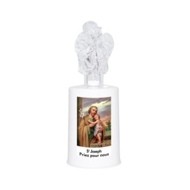 Lumignon blanc a piles H. 13,5 cm avec ange, plusieurs saints.