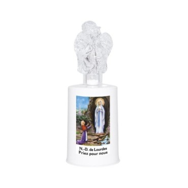 Lumignon blanc a piles H. 13,5 cm avec ange, plusieurs saints.