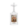 Lumignon blanc a piles H. 13,5 cm avec croix, plusieurs saints.