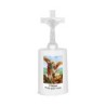 Lumignon blanc a piles H. 13,5 cm avec croix, plusieurs saints.