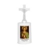 Lumignon blanc a piles H. 13,5 cm avec croix, plusieurs saints.