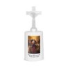 Lumignon blanc a piles H. 13,5 cm avec croix, plusieurs saints.