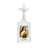 Lumignon blanc a piles H. 13,5 cm avec croix, plusieurs saints.