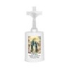 Lumignon blanc a piles H. 13,5 cm avec croix, plusieurs saints.