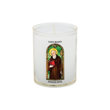 Veilleuse blanche avec autocollant -quot-vitrail-quot- de saint 20-24- H- 6-5 cm- -Oslash- 5 cm - VO 5--