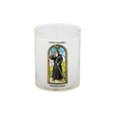 Veilleuse blanche avec autocollant -quot-vitrail-quot- de saint 20-24- H- 6-5 cm- -Oslash- 5 cm - VO 5--