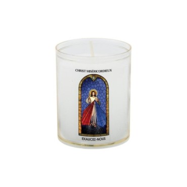 Veilleuse blanche avec autocollant -quot-vitrail-quot- de saint 20-24- H- 6-5 cm- -Oslash- 5 cm - VO 5--