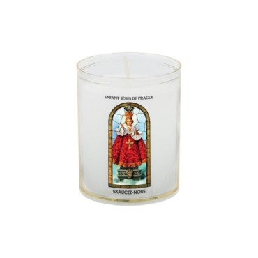Veilleuse blanche avec autocollant -quot-vitrail-quot- de saint 20-24- H- 6-5 cm- -Oslash- 5 cm - VO 5--