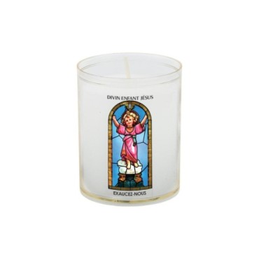 Veilleuse blanche avec autocollant -quot-vitrail-quot- de saint 20-24- H- 6-5 cm- -Oslash- 5 cm - VO 5--