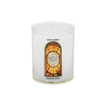 Veilleuse blanche avec autocollant -quot-vitrail-quot- de saint 20-24- H- 6-5 cm- -Oslash- 5 cm - VO 5--